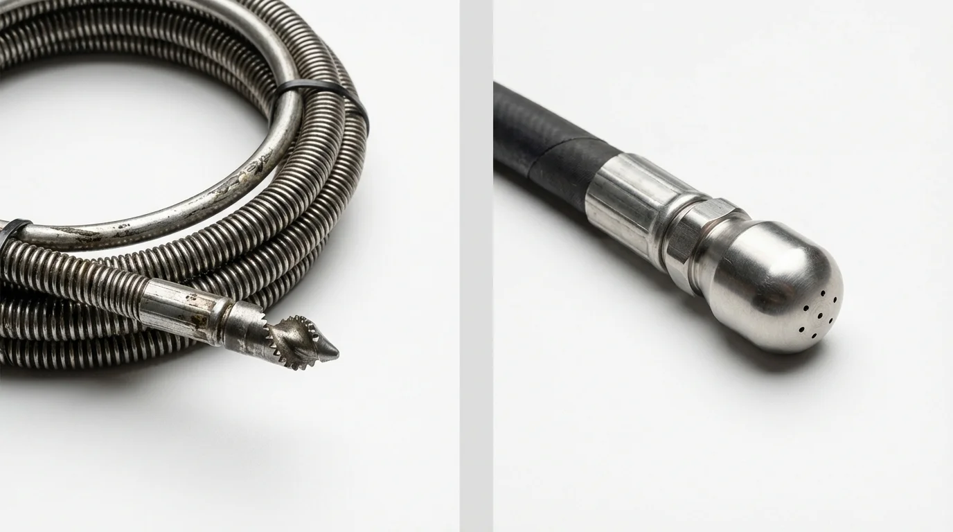 Drain snake cable and hydro jetting nozzle used for drain cleaning in Ontario, OR