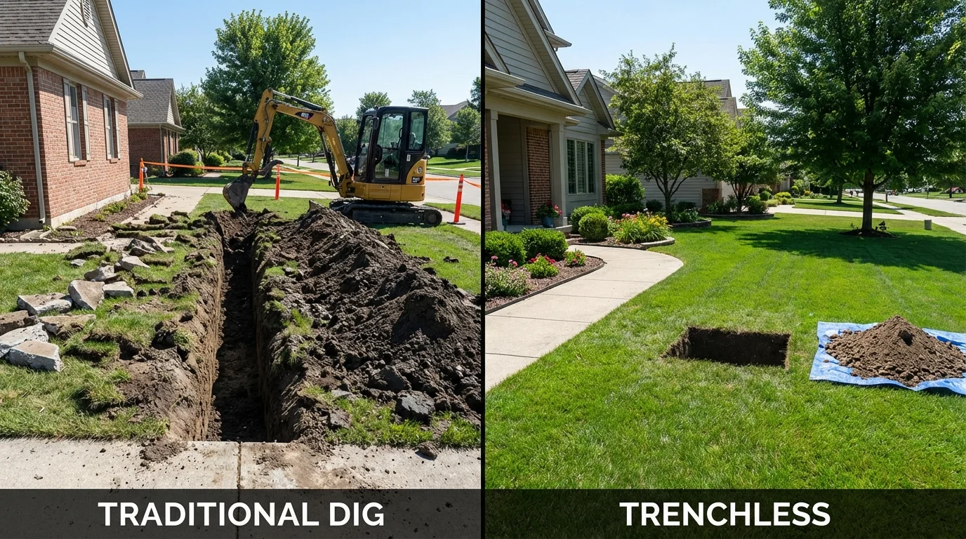 Trenchless sewer repair with minimal yard damage versus traditional excavation in Ontario, OR